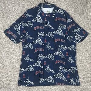 Reyn Spooner Polo Shirt Mens 2XL Los Angeles Angels Performance Polo Blue Floral